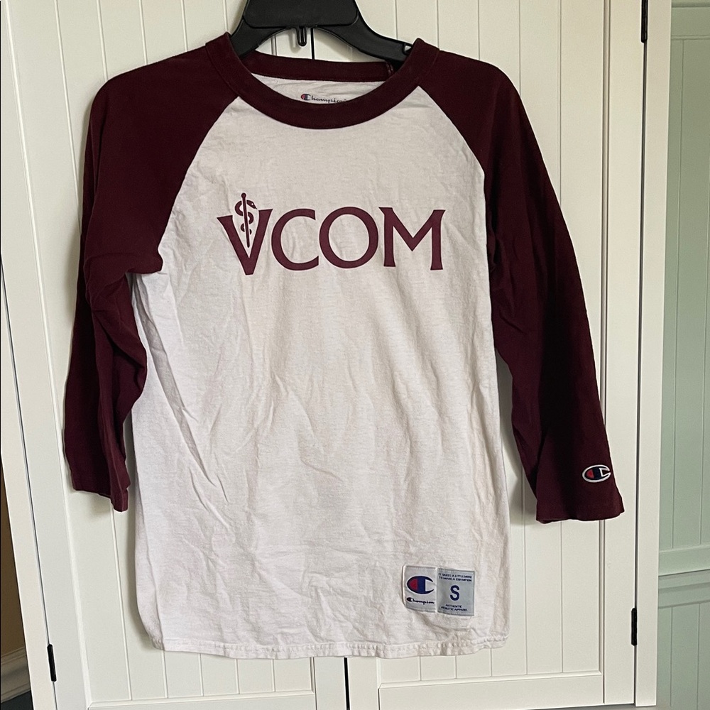 Champion White and Maroon VCOM Raglan Tee